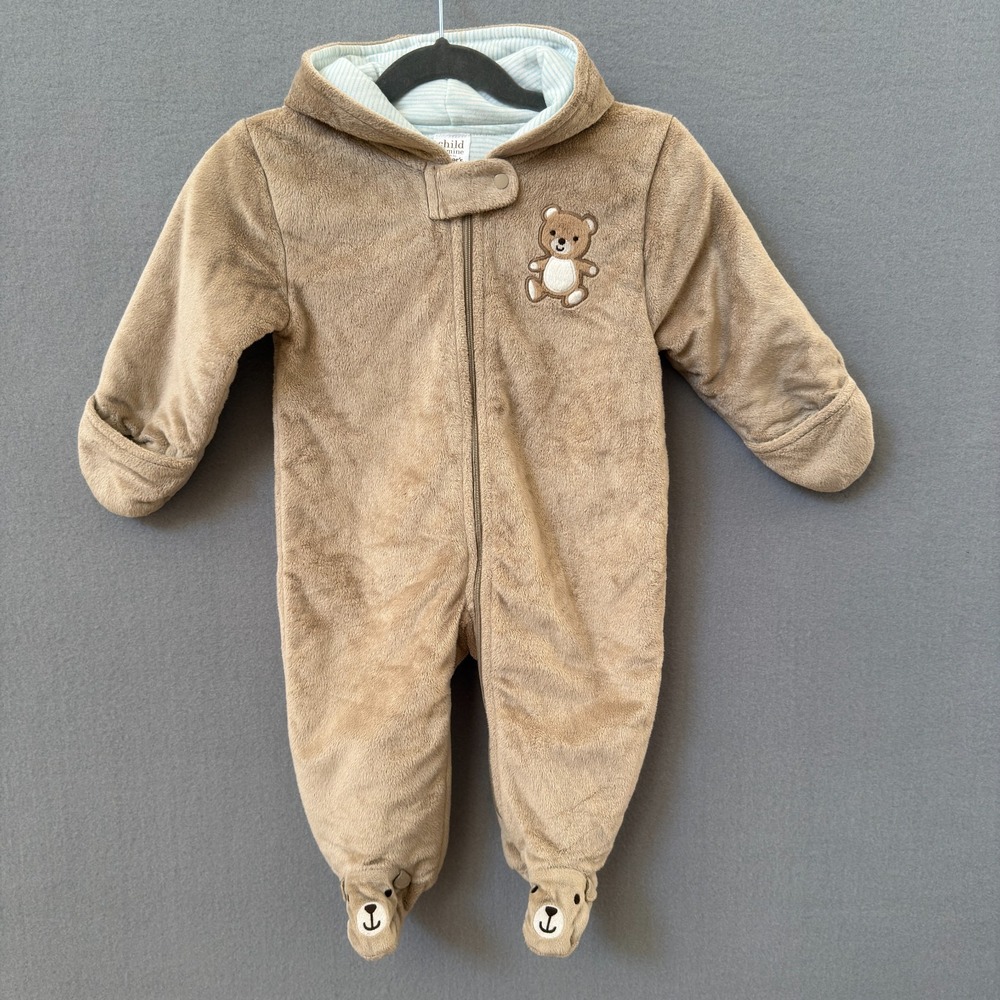 Carter's Baby Hooded Bunting Snow Suit Plush Pram Zip Soft Light Brown 6-9Months